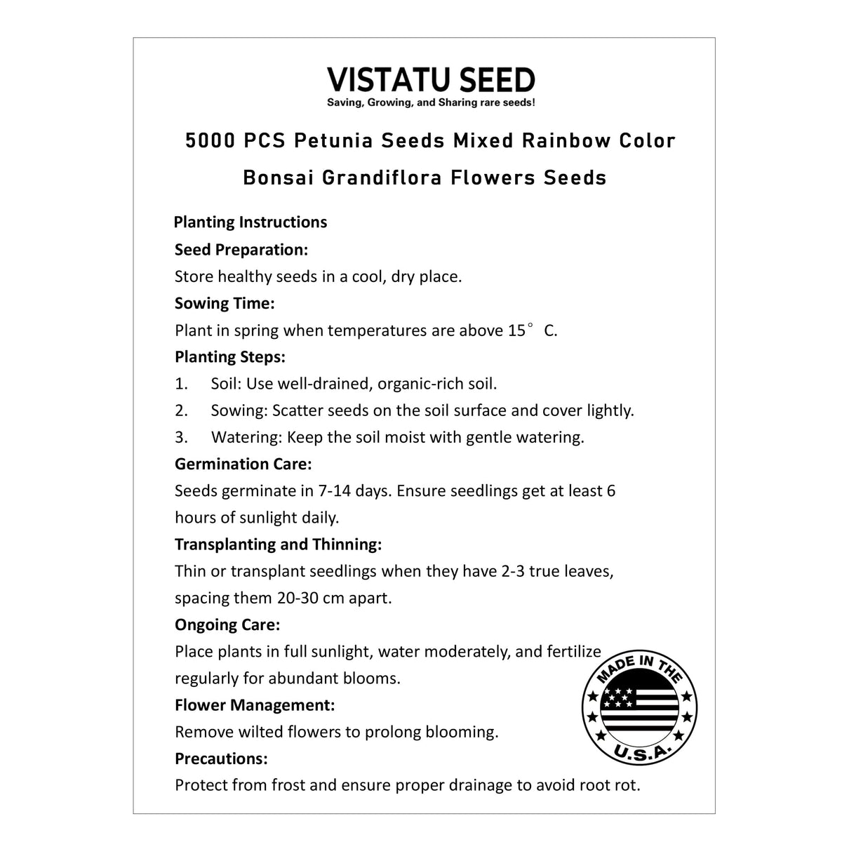 VISTATU Petunia Grandiflora mix rainbow bloom for vibrant garden color.