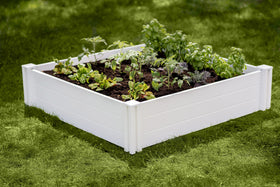 Vita Classic garden bed close-up in white vinyl for safe food cultivation