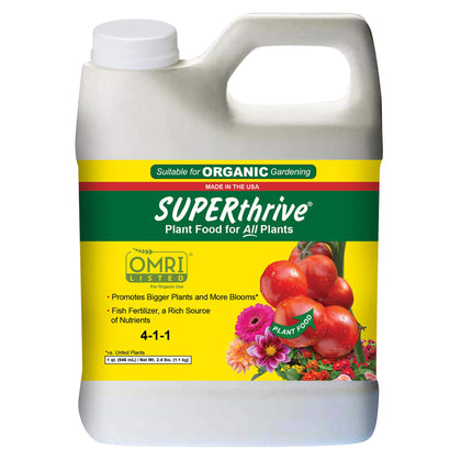Vitamin Institute STFOOD32-8 Plant Food bottle pouring, supports soil nutrients for healthier plants