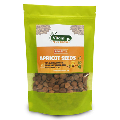 Vitamins Plus Global bitter apricot seeds, raw, ready for snacking.