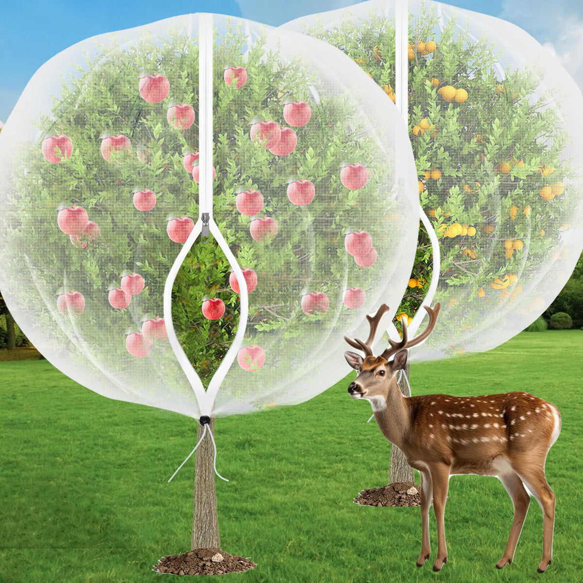 VITI fruit tree netting with zipper close-up shows secure access for pruning and harvesting