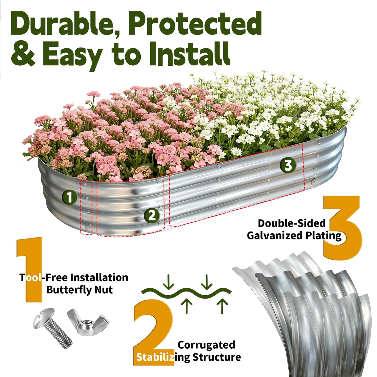 Vivagarden oval planter box during assembly with included tools for quick setup