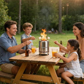 Vivagarden smokeless firepit with 360-degree vents shows reduced smoke.