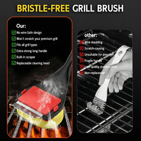 VIVAIVE grill brush works with porcelain, ceramic, cast iron, and stainless steel grates