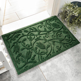 VivaNest boho green floral leaves doormat, all-season durability and stylish entrance.