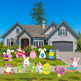 Vivantia colorful Easter signs create curb appeal for celebrations.