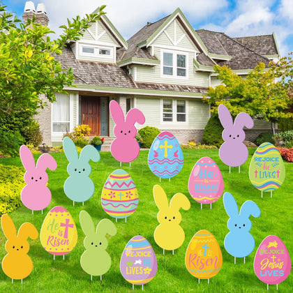 Vivantia Happy Easter bunny yard sign with stake for front yard decor.