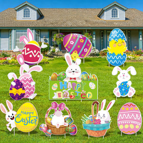 Vivantia Easter yard sign set with colorful rabbits for vibrant outdoor display.