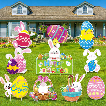 Vivantia Easter yard sign set with colorful rabbits for vibrant outdoor display.