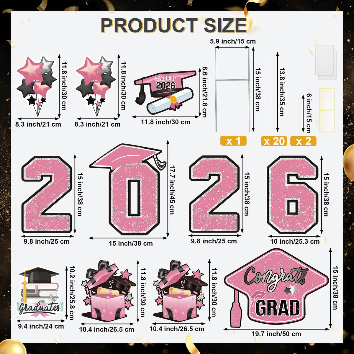 Vivantia 2026 numerals yard sign with glitter for high visibility
