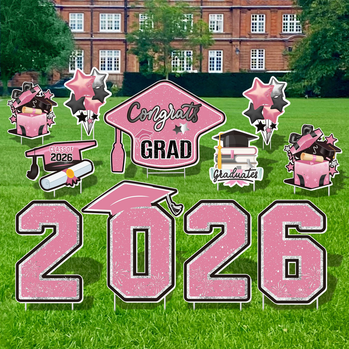 Vivantia graduation yard sign cap with stakes for a stable outdoor display