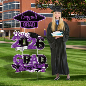 Vivantia graduation yard signs 3-pack purple stakes for outdoor decor