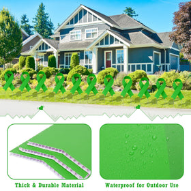 Vivantia green ribbon yard sign closeup with crisp print visible from all angles.