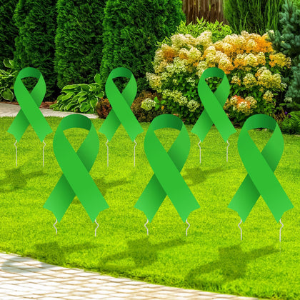 Vivantia green ribbon yard sign set, six-pack, ideal for charity awareness at events.
