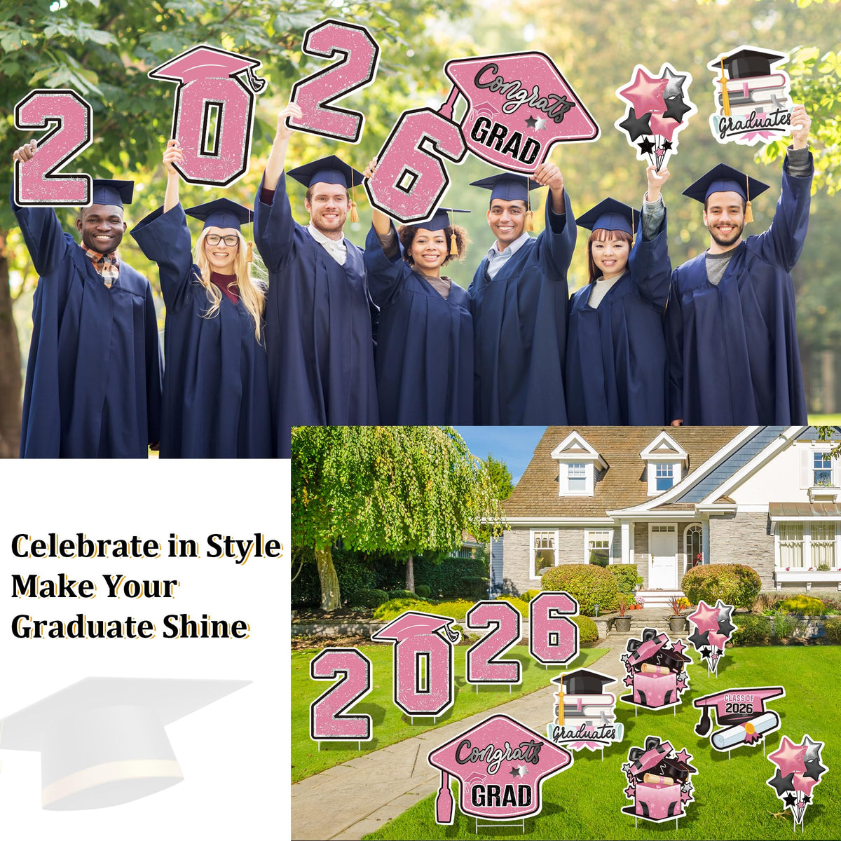 Vivantia pink graduation yard signs in vibrant, weather-resistant color