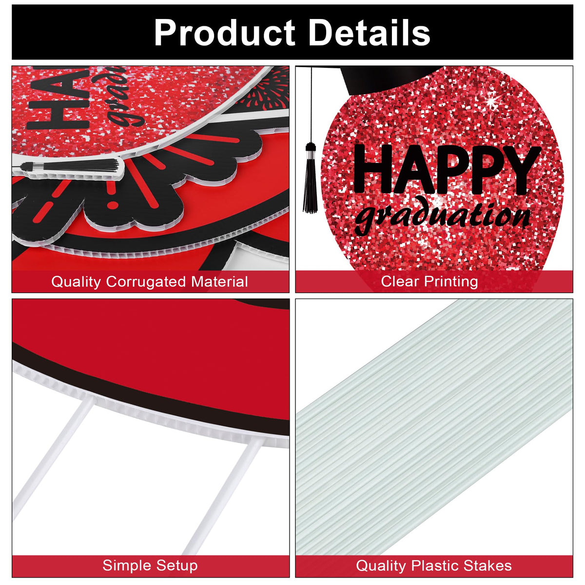 Vivantia red balloons graphic yard sign enhances photo-worthy graduation moments.