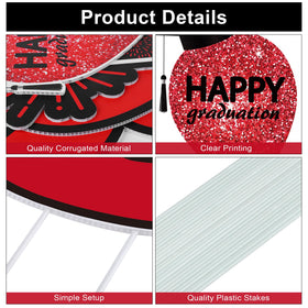 Vivantia red balloons graphic yard sign enhances photo-worthy graduation moments.