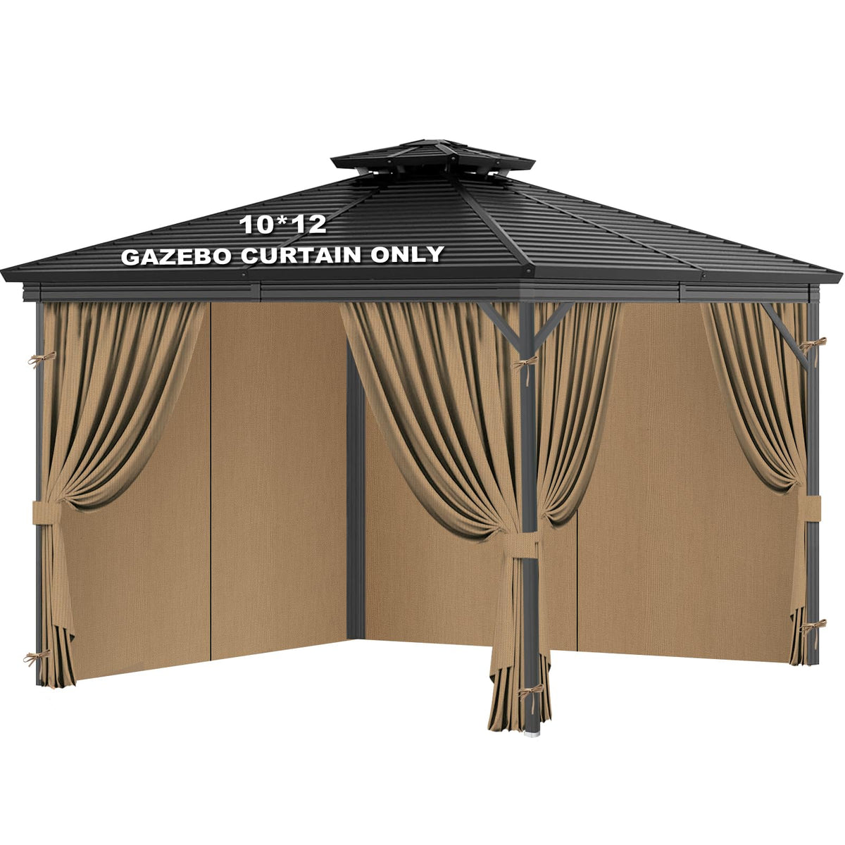 VivaPeak gazebo curtains in khaki four-panel closed for privacy outdoors