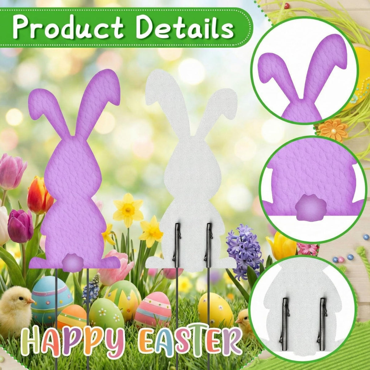 Vivasself bunny yard stake yellow back view adds cheerful garden accents