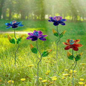 Viveta four pack flower garden stakes add vibrant color to outdoor beds for curb appeal