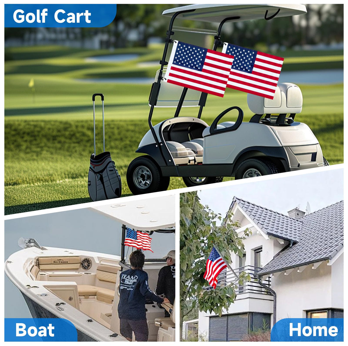 VIVIDLY decor works on golf carts, boats, porches, or small flagpoles