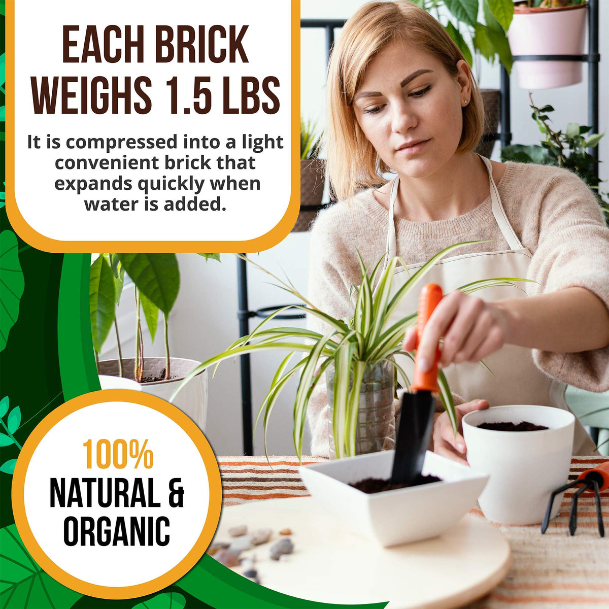 Vivlly coco coir brick promoting aeration and moisture retention in pots