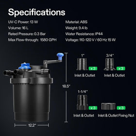 VIVOGROW Bio Pressure Pond Filter cleaning indicator guides timely maintenance