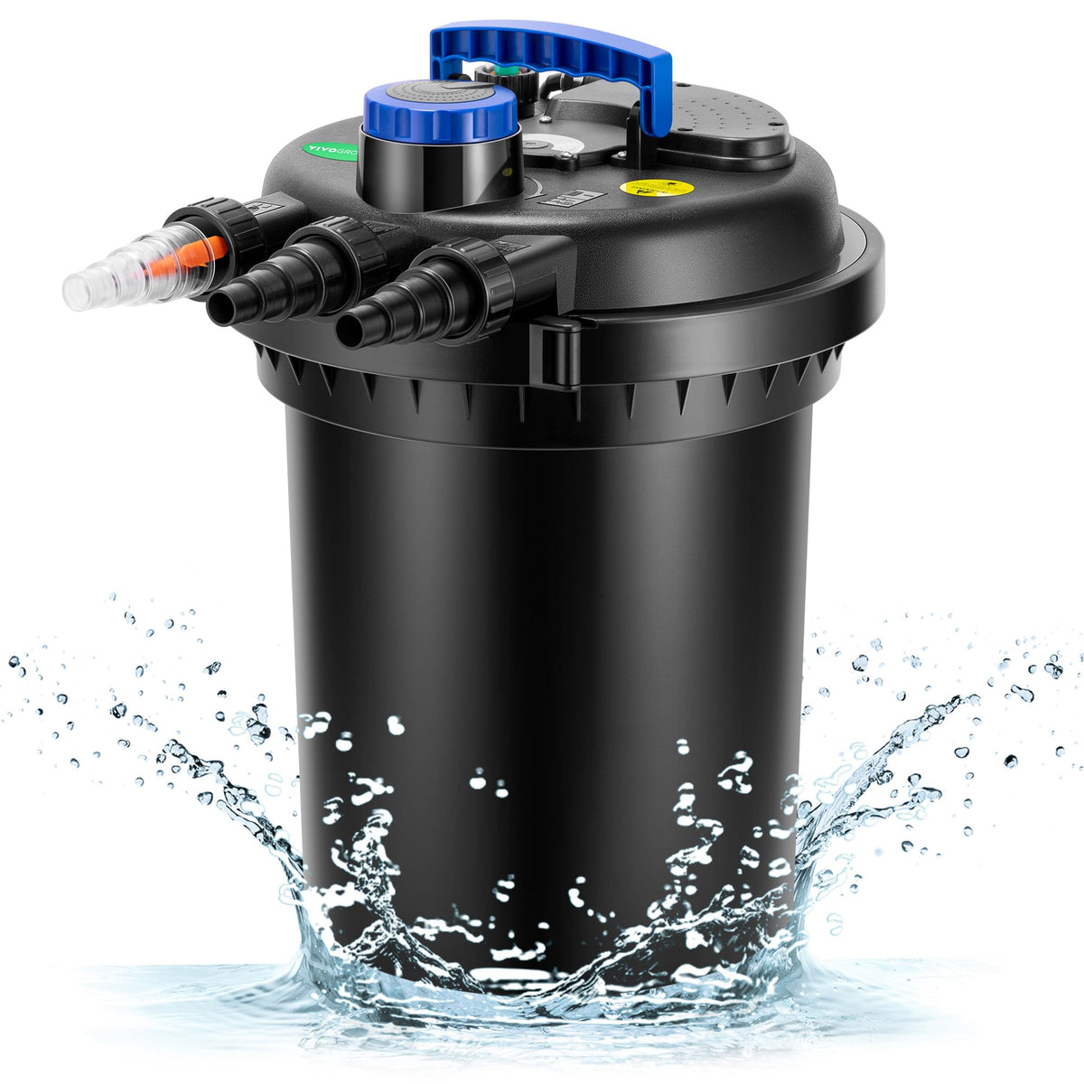 VIVOGROW Bio-Pressure Pond Filter front view showing compact filtration for koi ponds.