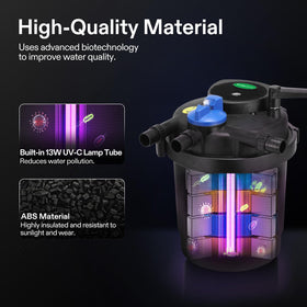 VIVOGROW Bio Pressure Pond Filter UV lamp image highlights built-in UV-C for clearer water