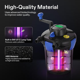 Vivogrow pond filter UV-C lamp visible delivering strong 1050 GPH flow.