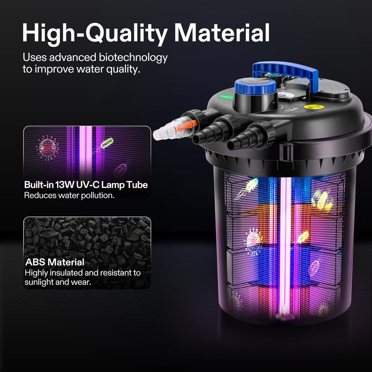 VIVOGROW 13W UV-C light in action purifying water for clearer pond experience.