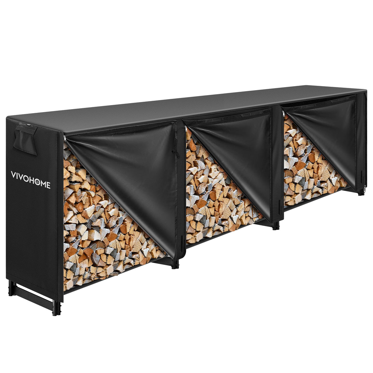 VIVOHOME 12ft firewood rack outdoors showing rugged steel construction for durability.