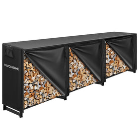 VIVOHOME 12ft firewood rack outdoors showing rugged steel construction for durability.