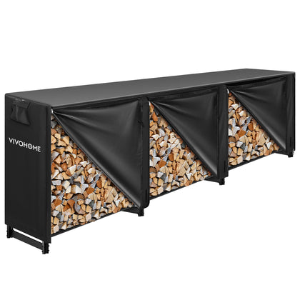 VIVOHOME 12ft firewood rack outdoors showing rugged steel construction for durability.