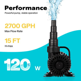 VIVOHOME 2700 GPH pump delivering strong flow for koi ponds