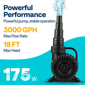 VIVOHOME 3000GPH flow-rate capable of driving waterfalls and fountains.