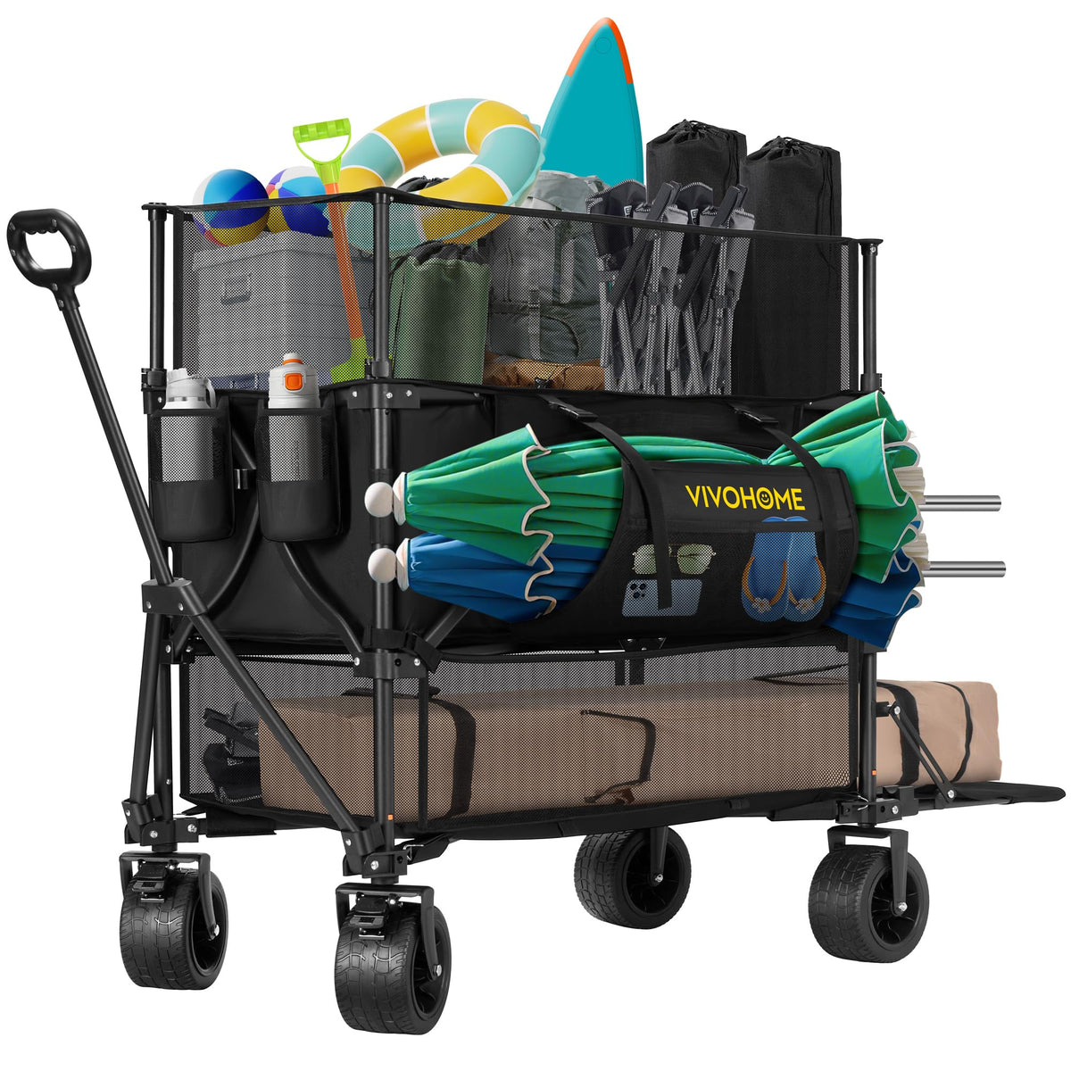 VIVOHOME 500L double-decker wagon side view for heavy hauling on job sites.