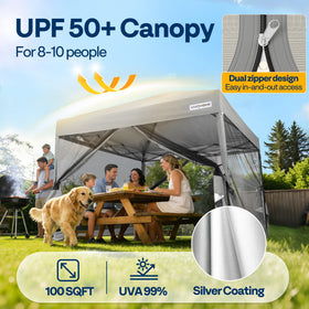 VIVOHOME adjustable-height canopy demonstrates versatile setup on uneven ground.