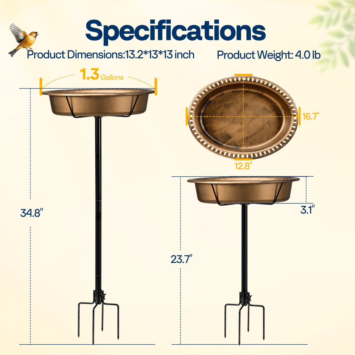 VIVOHOME bird bath doubles as a feeder by adding grains or seeds.