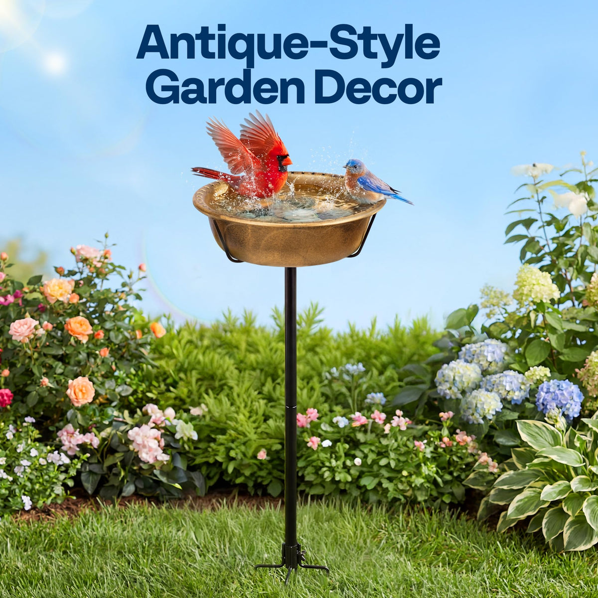 VIVOHOME birdbath ground stake provides sturdy stability for visiting birds.