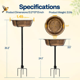 VIVOHOME birdbath bowl accepts stones to create shallow bathing zones.