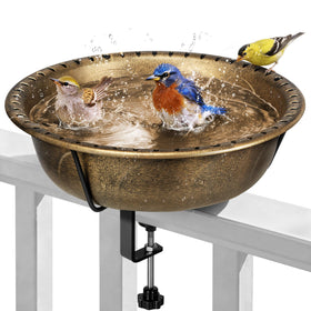 VIVOHOME deck-mounted bird bath with railing clamp ensures stable outdoor water access