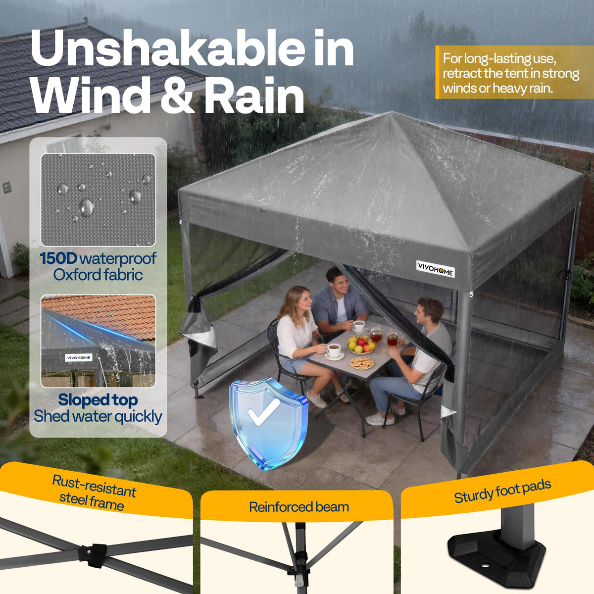 VIVOHOME detachable mesh sidewalls keep insects out while allowing airflow.