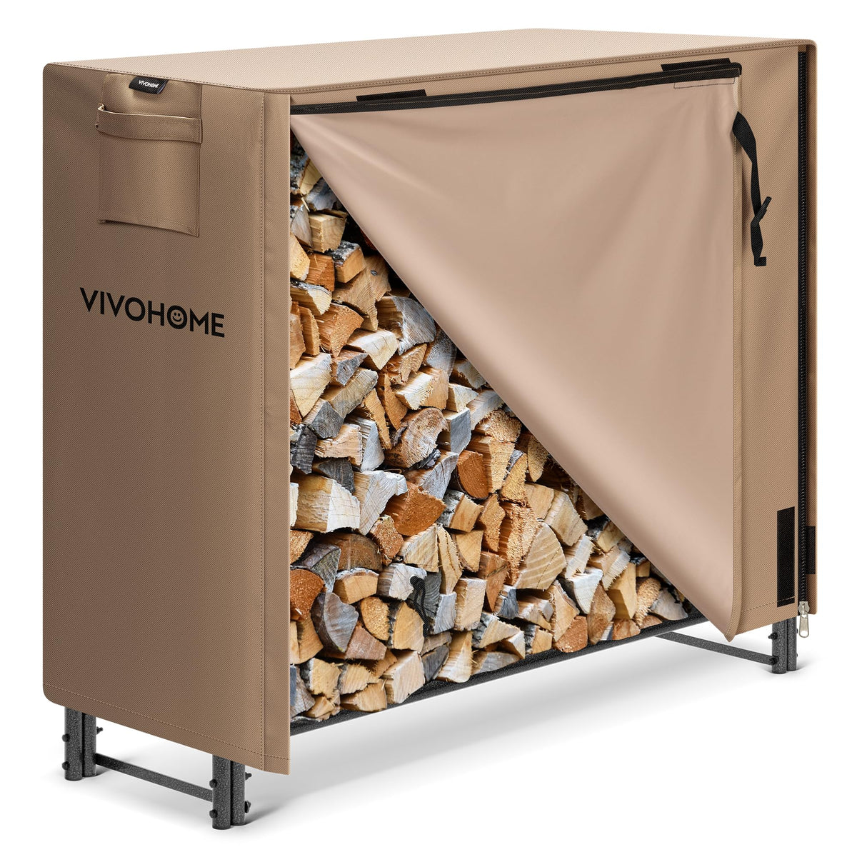 VIVOHOME firewood rack assembly shows sturdy frame for outdoor use