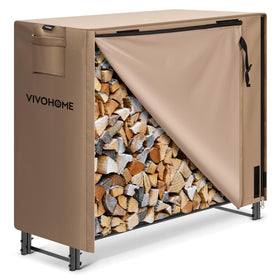 VIVOHOME firewood rack assembly shows sturdy frame for outdoor use