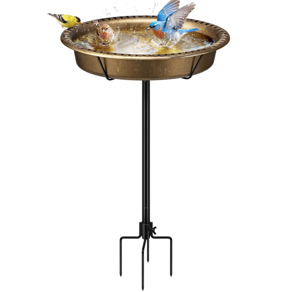 VIVOHOME oval bird bath with ground stake provides stable outdoor water access.