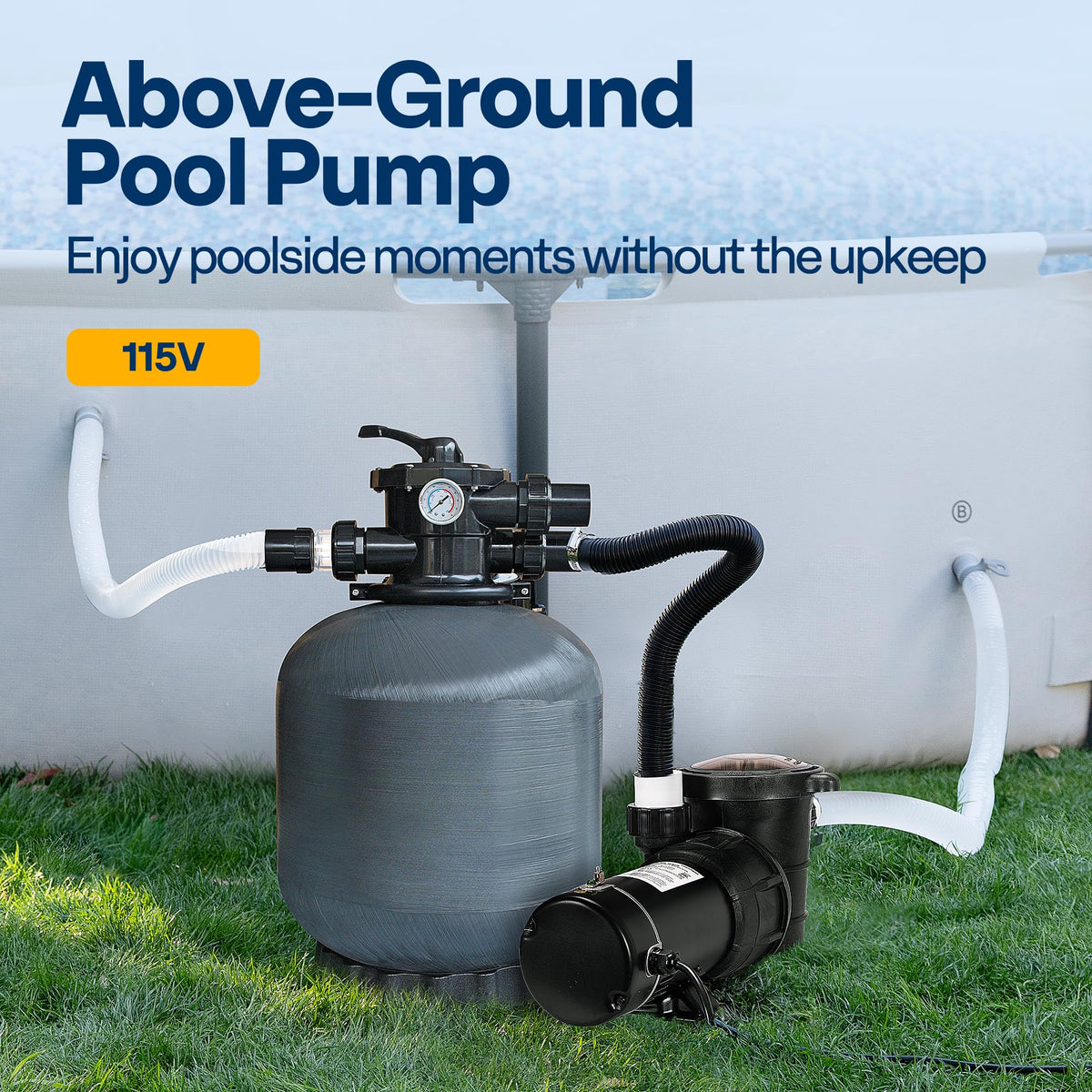 VIVOHOME pool pump side view highlights robust motor and durable construction.