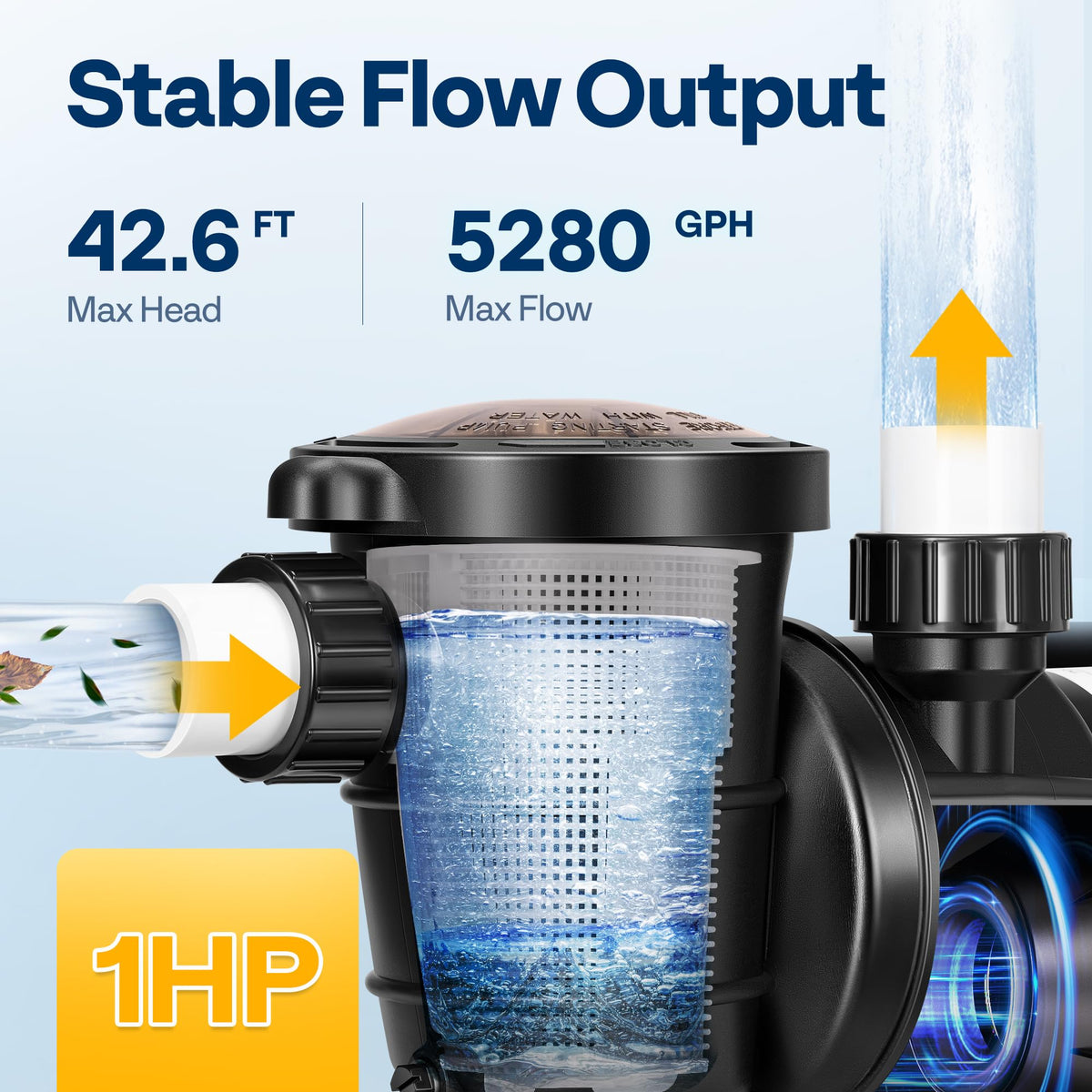 VIVOHOME pool pump strainer basket close-up emphasizes easy cleaning access.