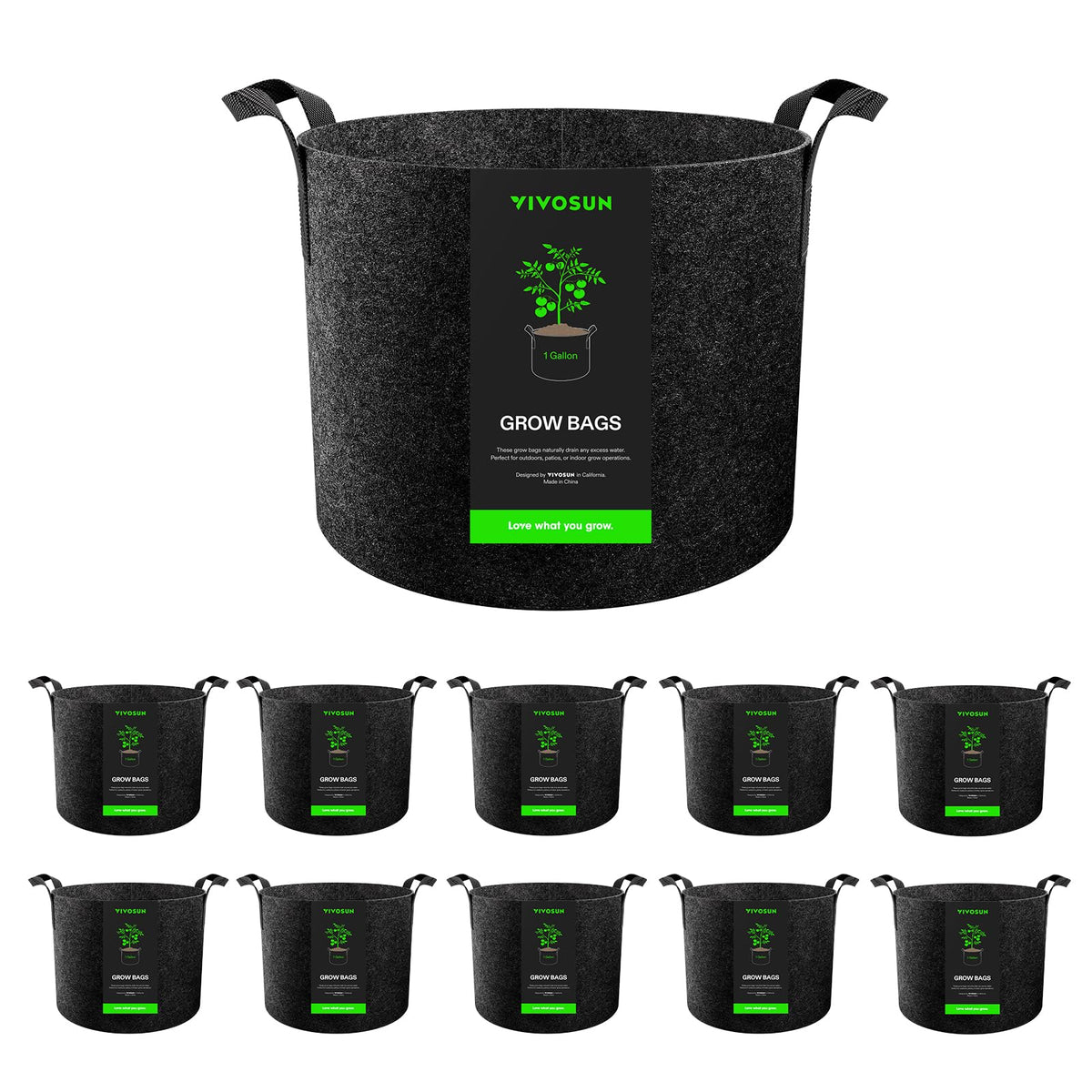 VIVOSUN 10-pack grow bags hero view shows sturdy fabric for flexible gardening