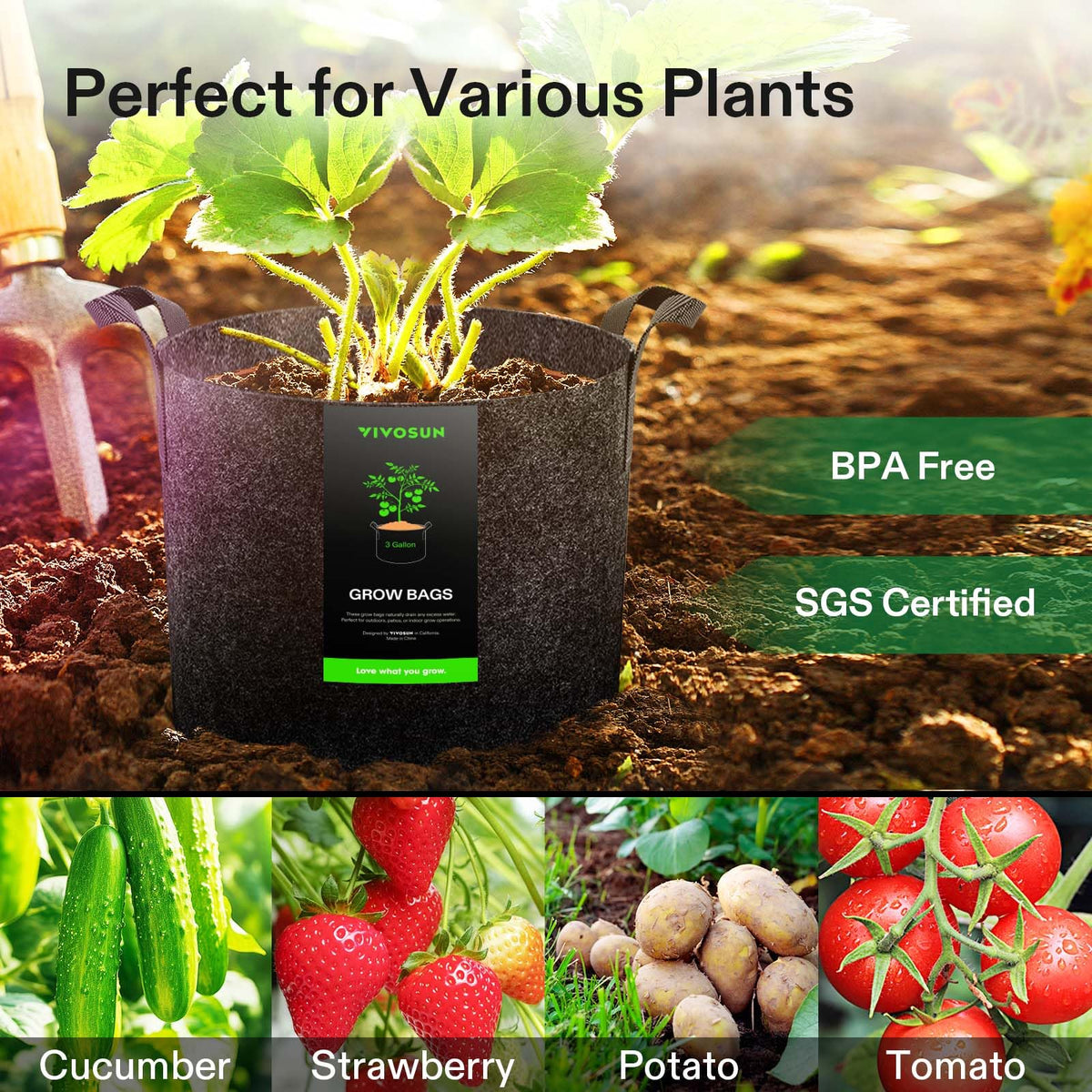 VIVOSUN grow bag with reinforced handles for easy transport of soil and plants